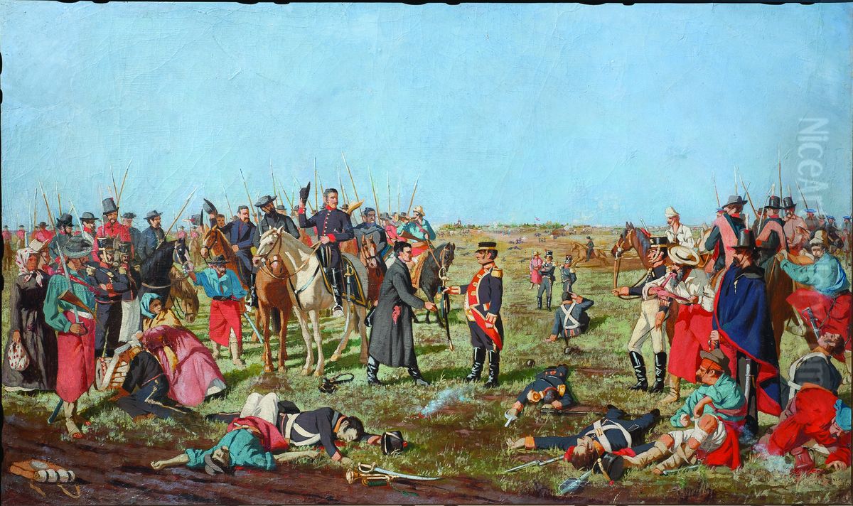 Batalla de las piedras-Rendicion de Posadas, Boceto a escala reducida Oil Painting by Juan Luis Blanes