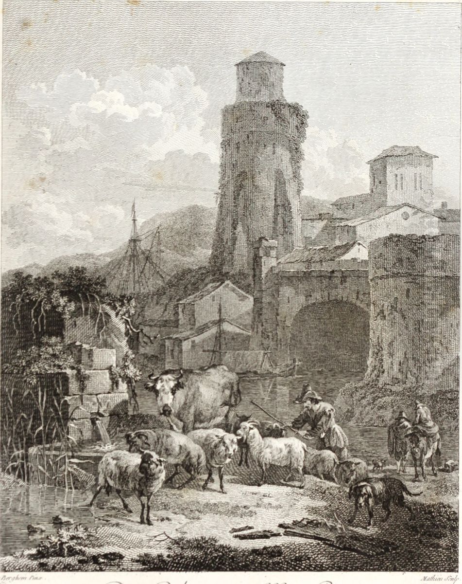 Landscape with Ruins and a River with a Tower Oil Painting by Jean Mathieu