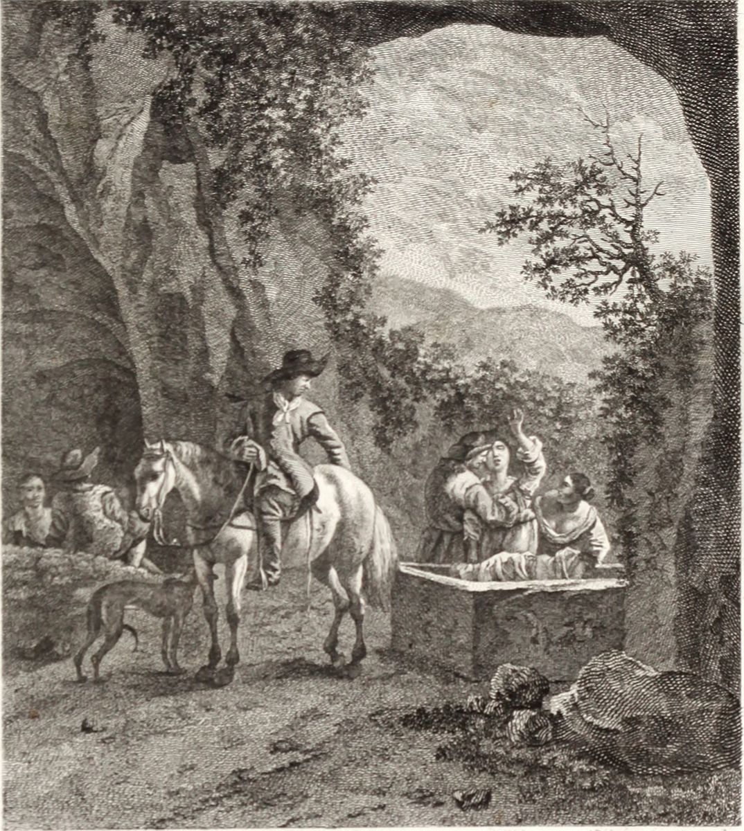 A Cavalry Officer with Women at a Washing Place Oil Painting by Jan Asselijn