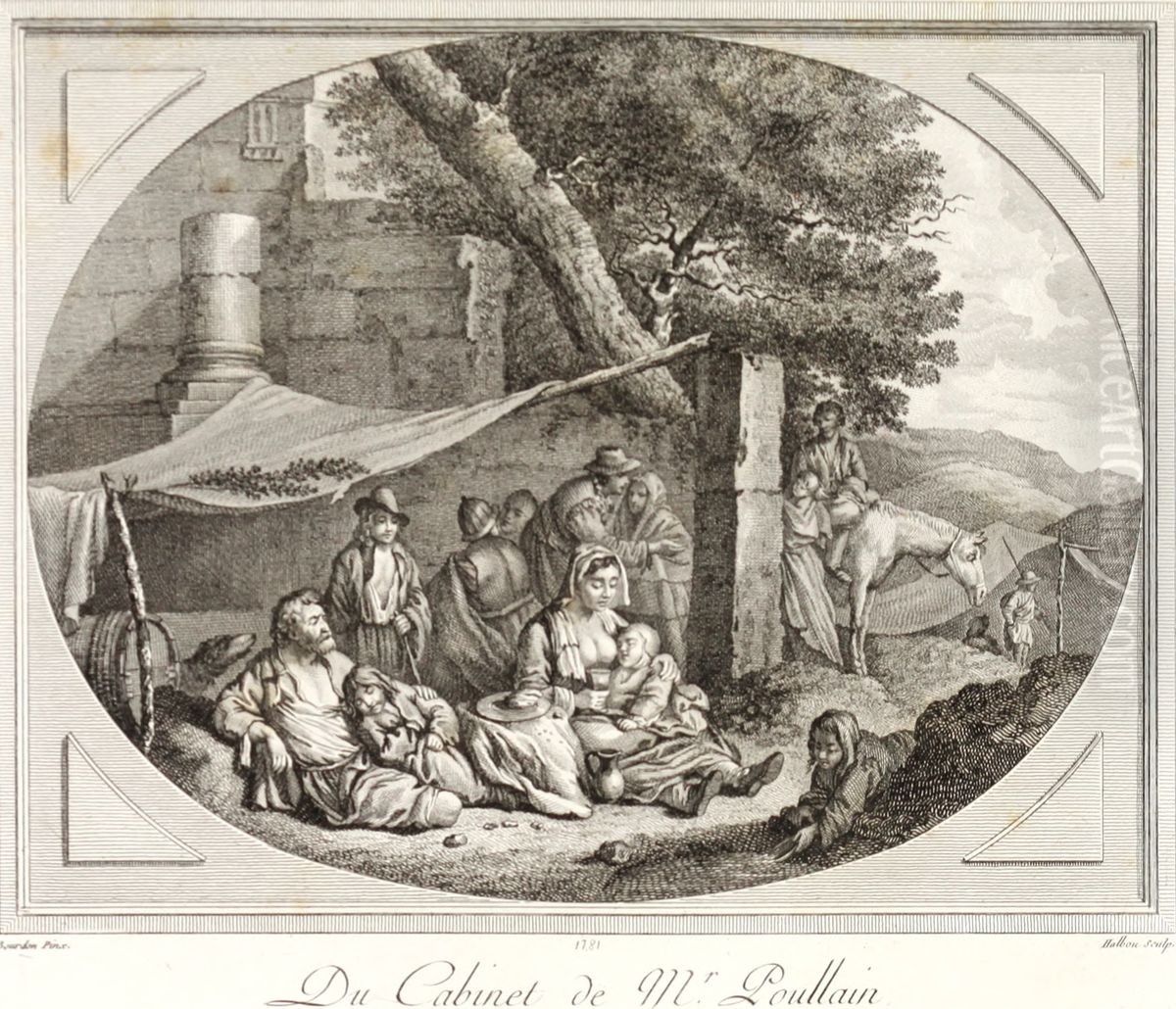 Gypsies under a Tent near a Ruin Oil Painting by Louis Michel Halbou