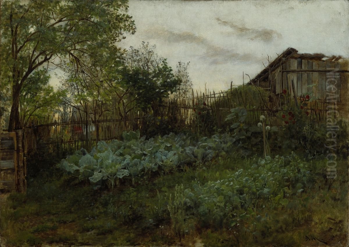 The Back Garden Oil Painting by Adolph von Menzel