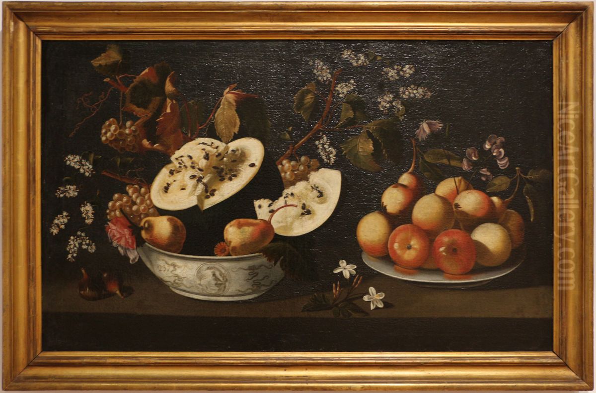 Still life with watermelon and pear Oil Painting by Josefa de Obidos
