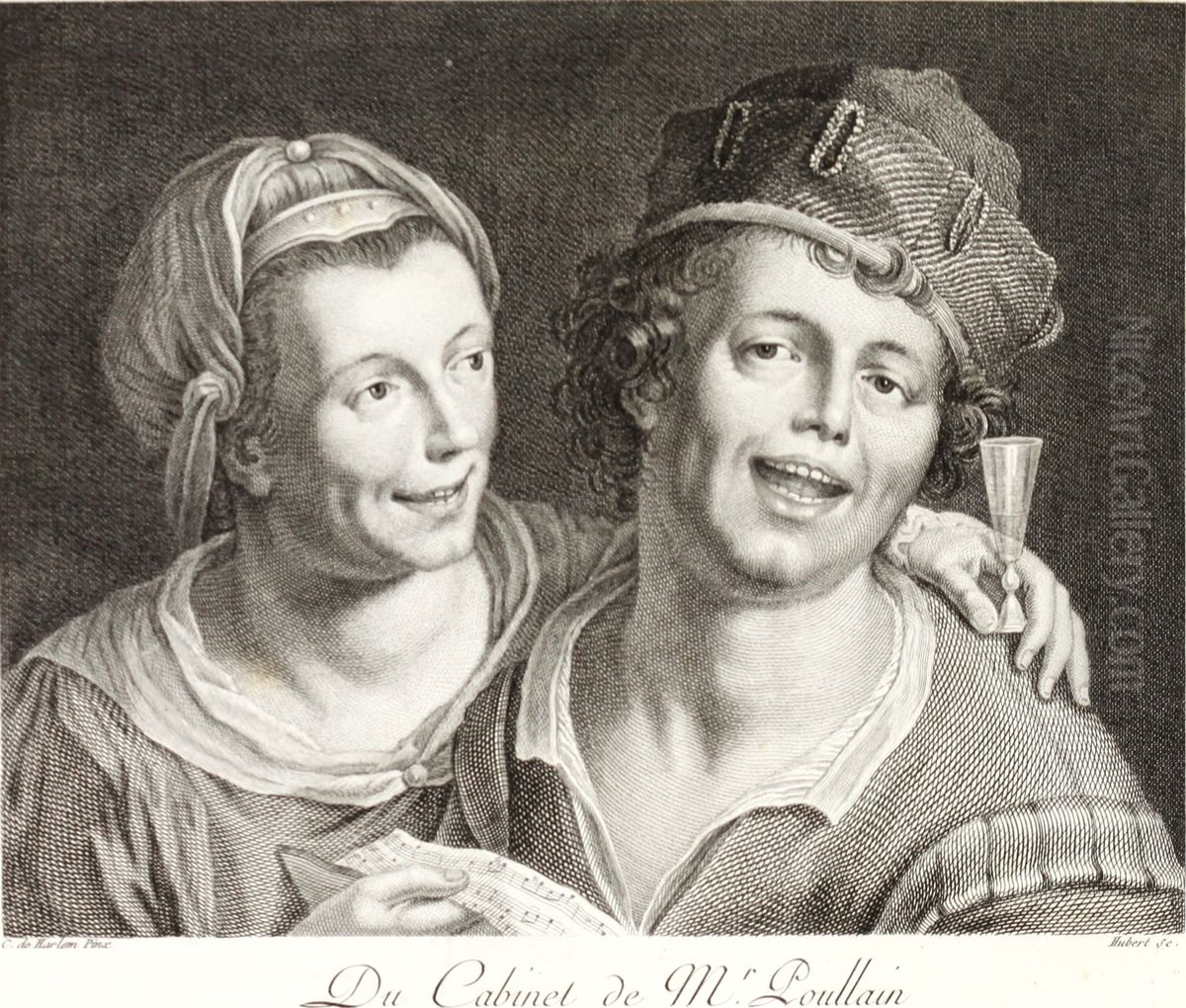 A Man and Woman Singing Oil Painting by Francois Hubert