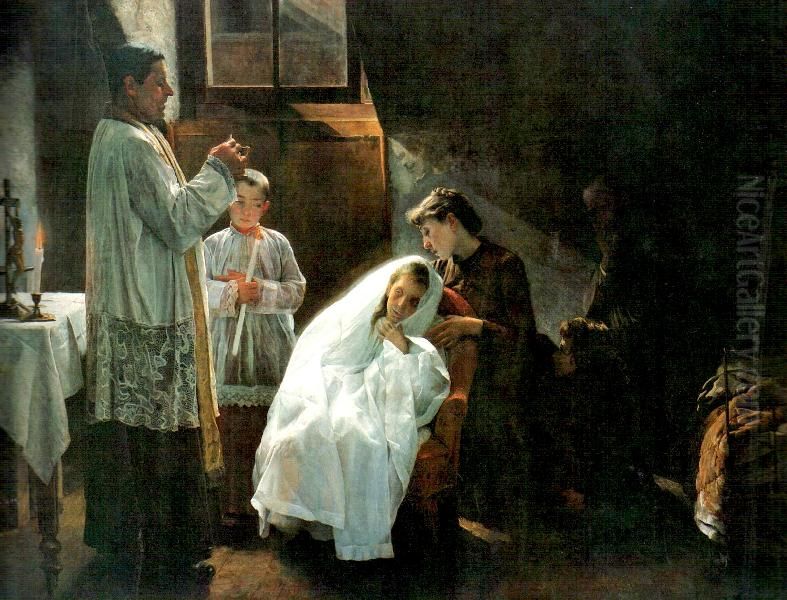 La primera y ultima comunion Oil Painting by Cristobal Rojas