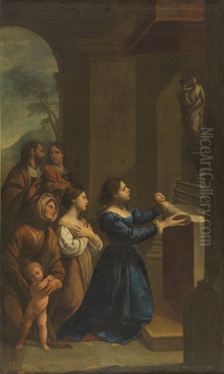 St Cajetan offered to the Virgin by his mother Oil Painting by Andrea Vaccaro