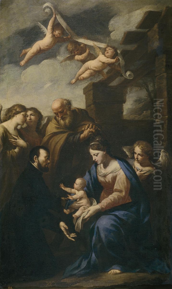 San Cayetano ante la Sagrada Familia Oil Painting by Andrea Vaccaro