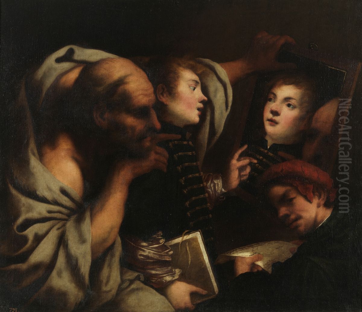 Socrates and two students Oil Painting by Pietro della Vecchia