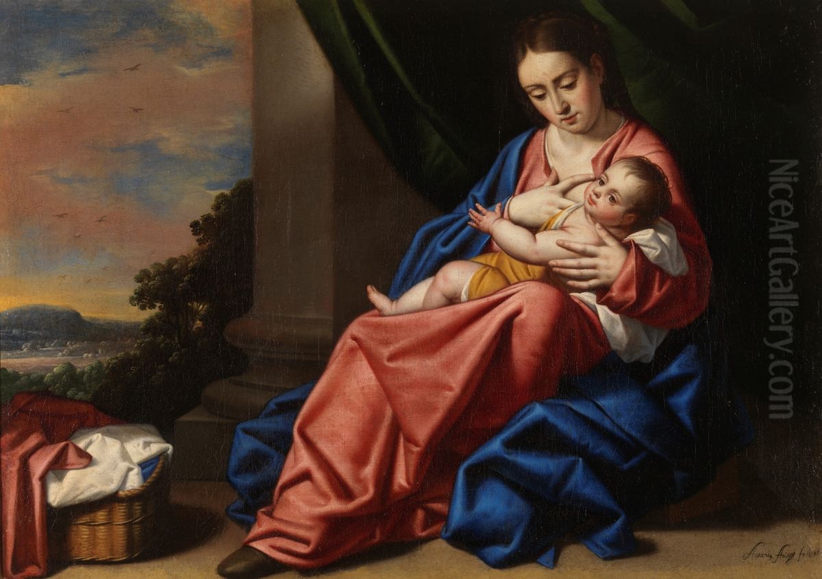 Virgen con el Nino Oil Painting by Antonio Arias Fernandez