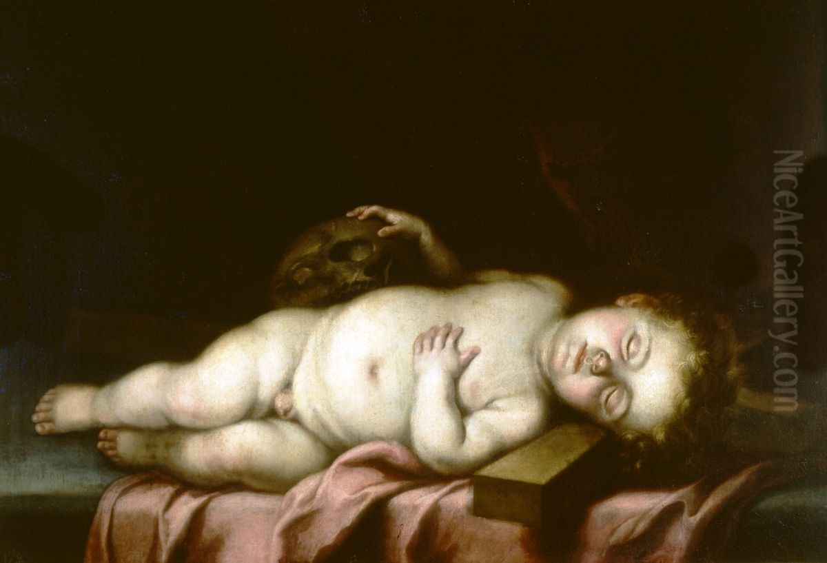El Nino Jesus dormido sobre la cruz Oil Painting by Bartolome Esteban Murillo