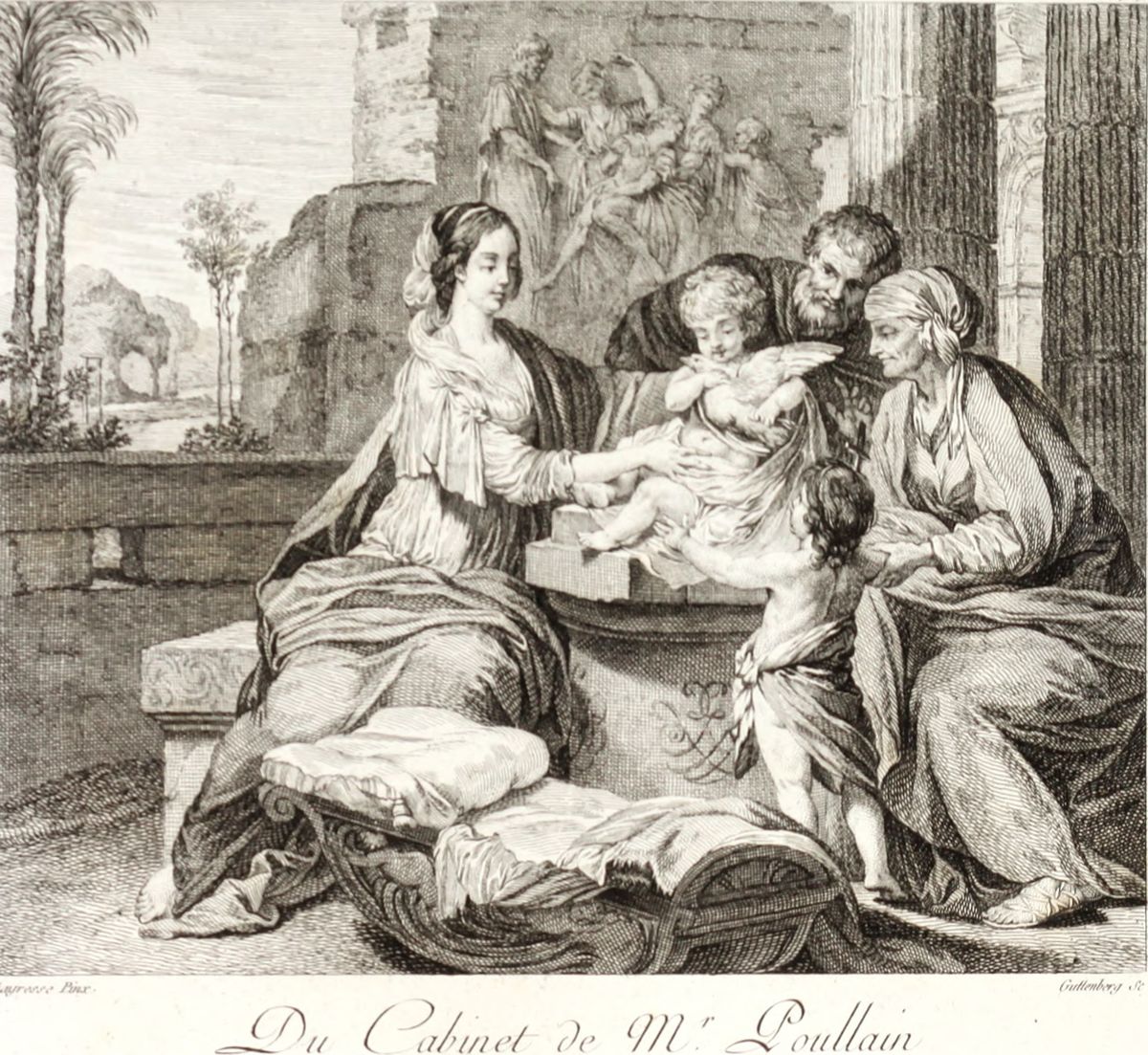 The Holy Family and St. Elizabeth and infant John the Baptist by Gerard de Lairesse Oil Painting by Heinrich Guttenberg