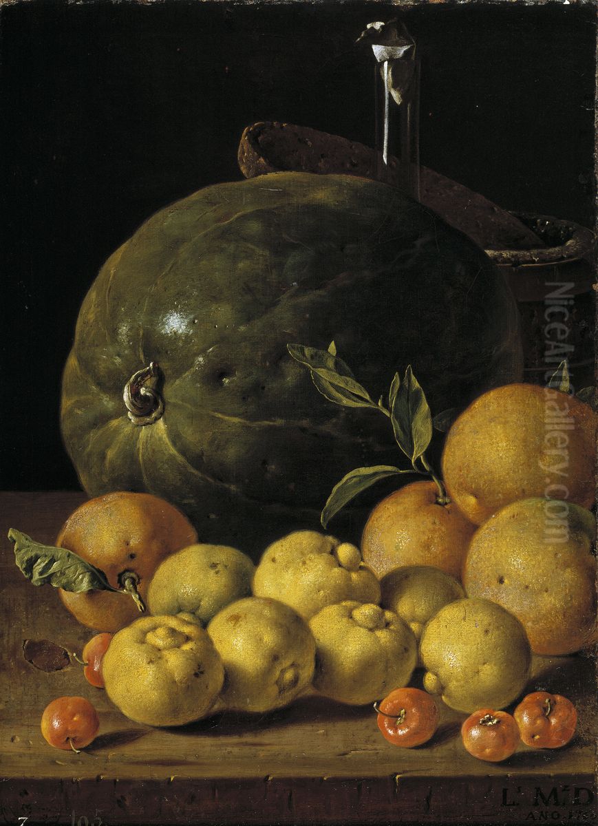 Still Life with Limes Oranges Haw Berries and Watermelon Oil Painting by Luis Egidio Melendez