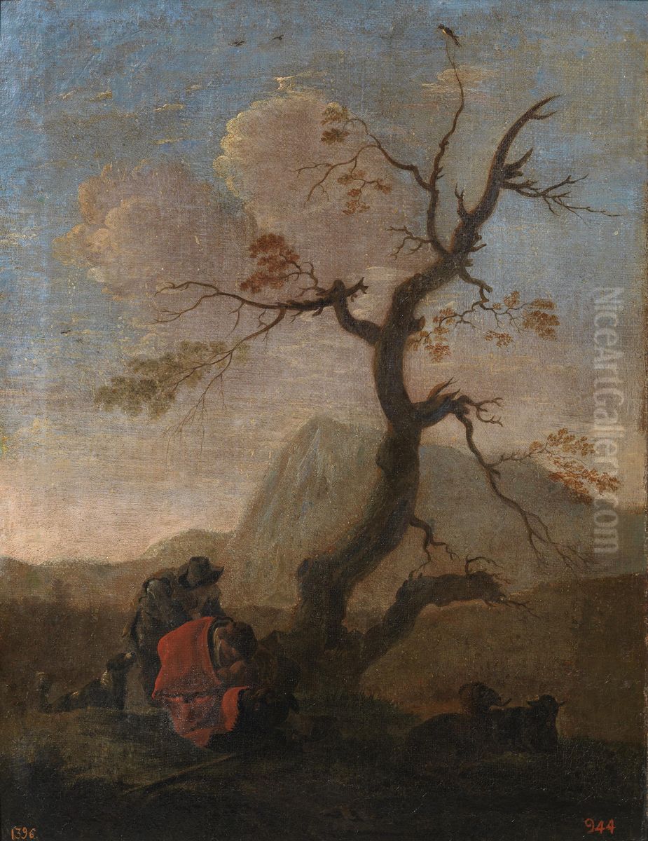 Landscape with herders Oil Painting by Jan Miel
