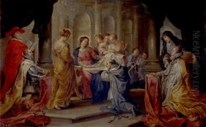 Saint Ildefonso receiving the chasuble from the virgin, in the presence of archduke Albert and the Infanta Isabella