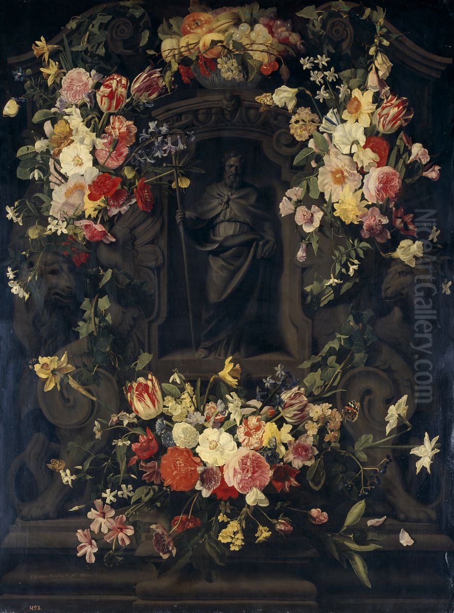San Felipe en hornacina rodeada de flores Oil Painting by Jan Philip van Thielen
