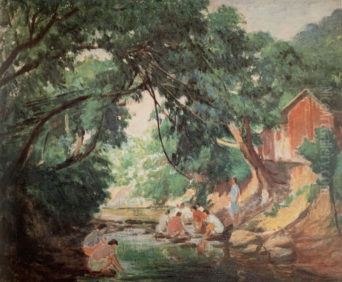 San Hsia Sceneryt Oil Painting by Li Mei-shu