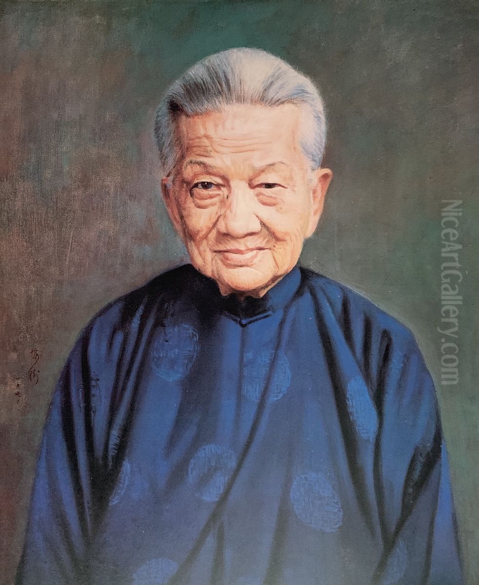 Aged Mrs. Chen Oil Painting by Li Mei-shu