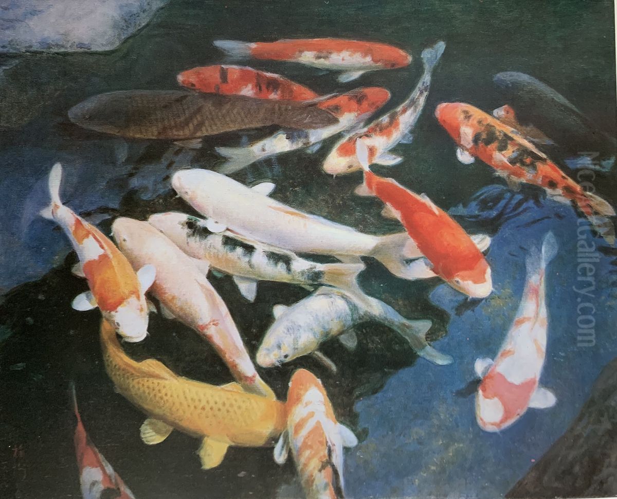 Goldfish Oil Painting by Li Mei-shu