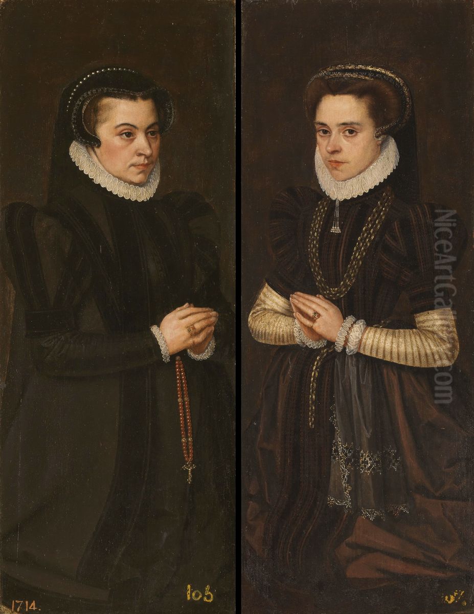 Margarita de Parma y Maria de Portugal, esposa de Alejandro Farnesio Oil Painting by Antonis Mor
