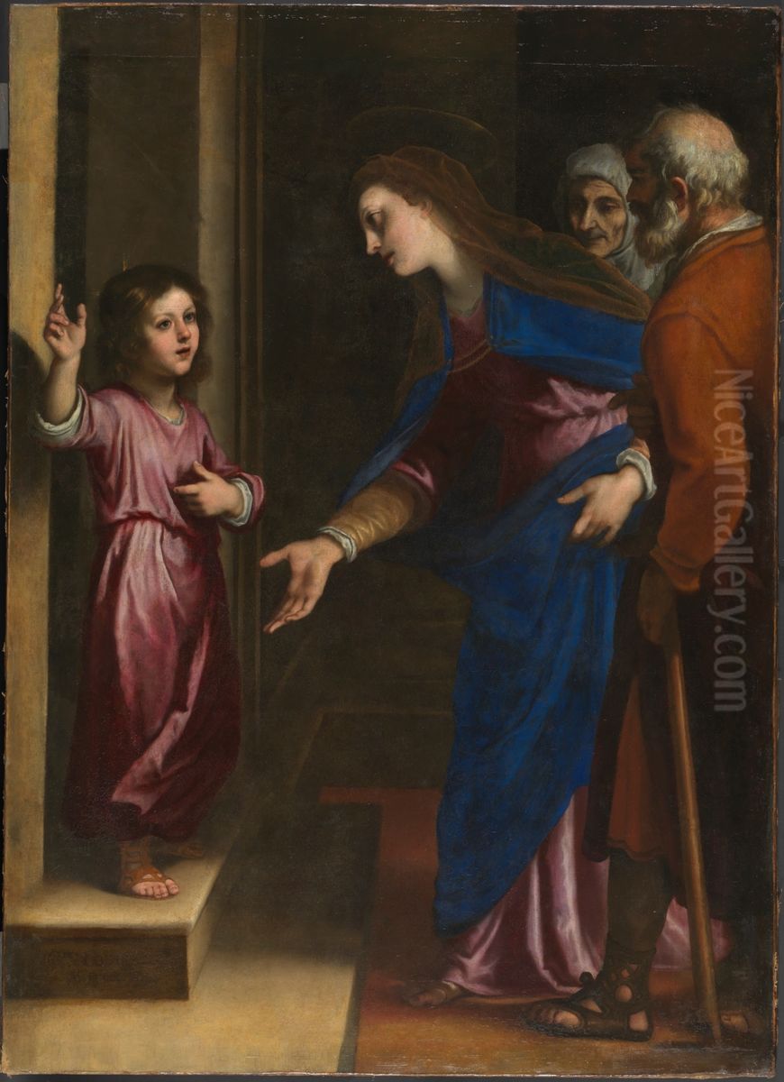 Jesus nino, en la puerta del Templo Oil Painting by Claudio Coello