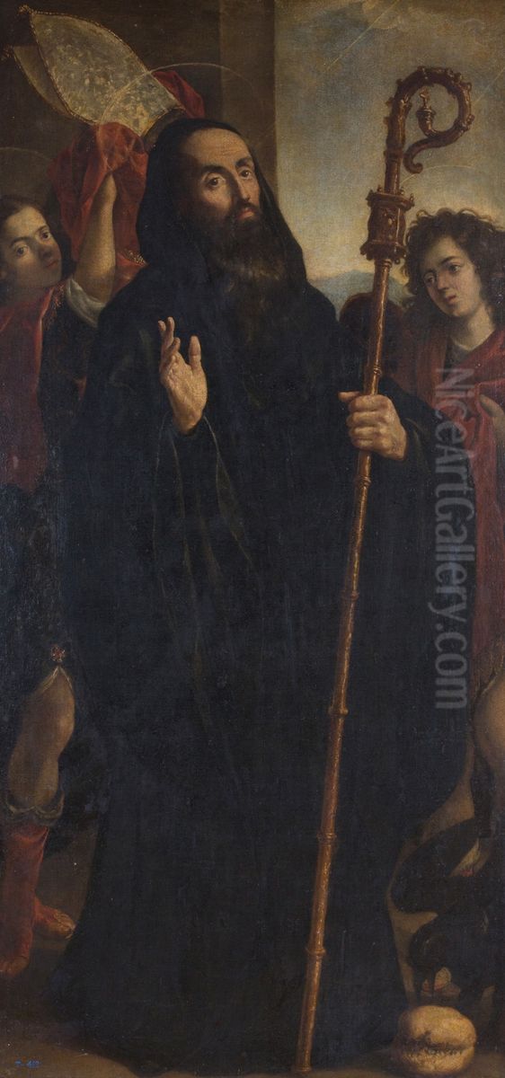 San Benito Abad con dos angeles Oil Painting by Juan Rizi
