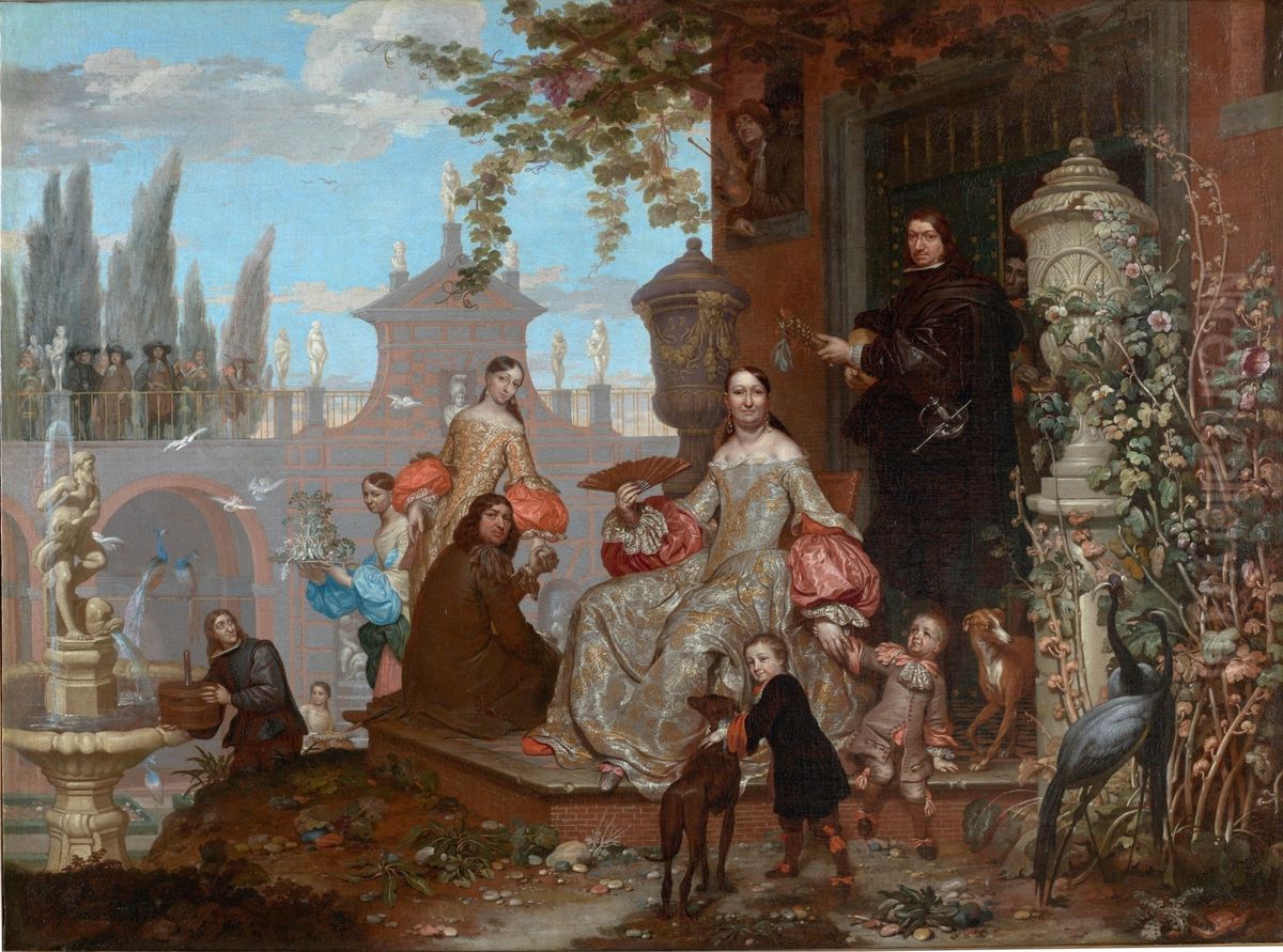 Portrait of a family in a garden Oil Painting by Jan van, the Younger Kessel