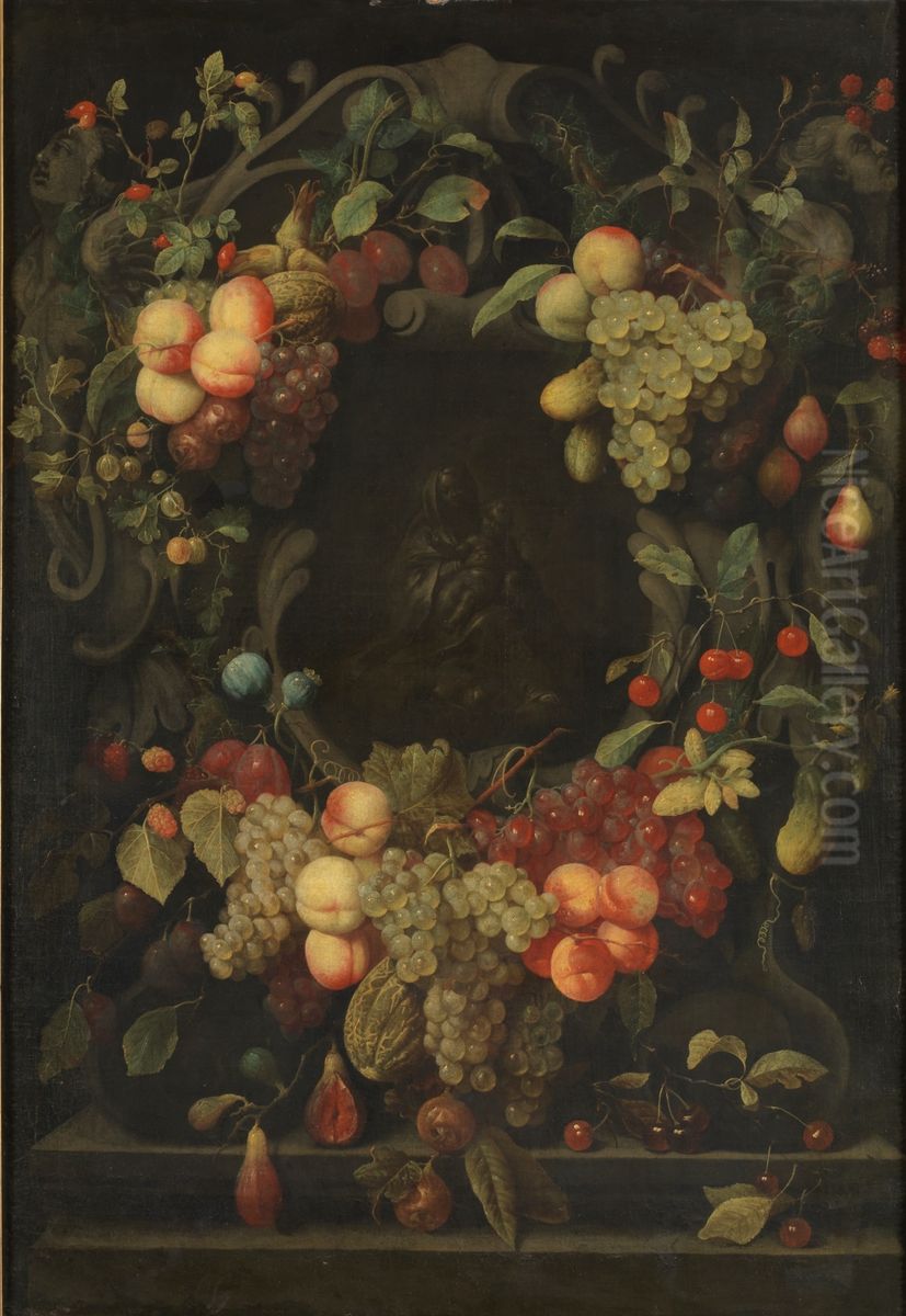 The Virgin with the Child inside a festoon of fruit Oil Painting by Joris Van Son