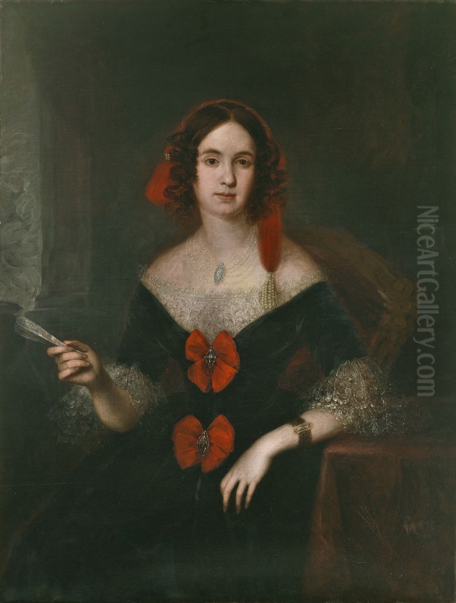 Dama con abanico Oil Painting by Jose Gutierrez de la Vega