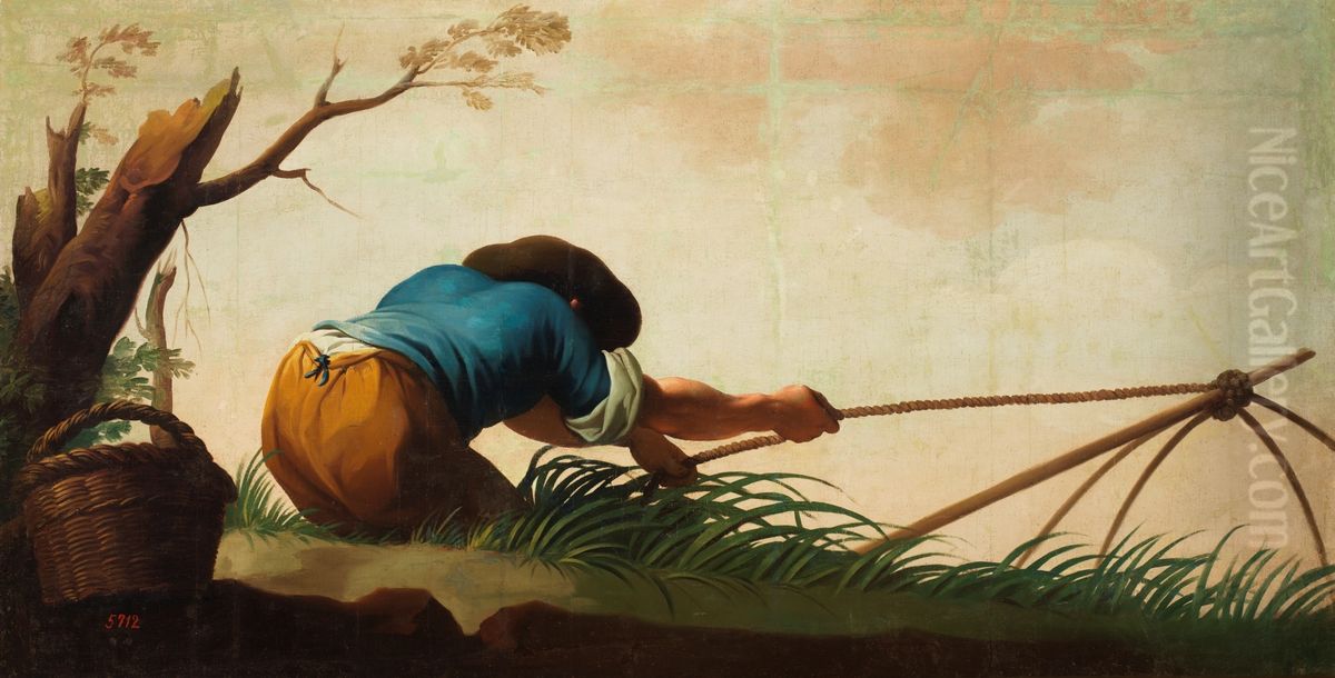 Un pescador con una red Oil Painting by Zacarias Gonzalez Velazquez