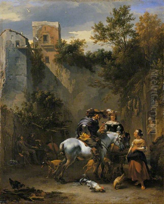 Halt at an Inn Oil Painting by Nicolaes Pieterszoon Berchem