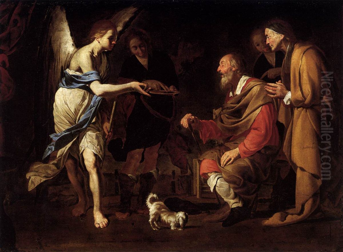Curing of Tobias / The Healing of Tobit by Tobias Oil Painting by Antonio De Bellis