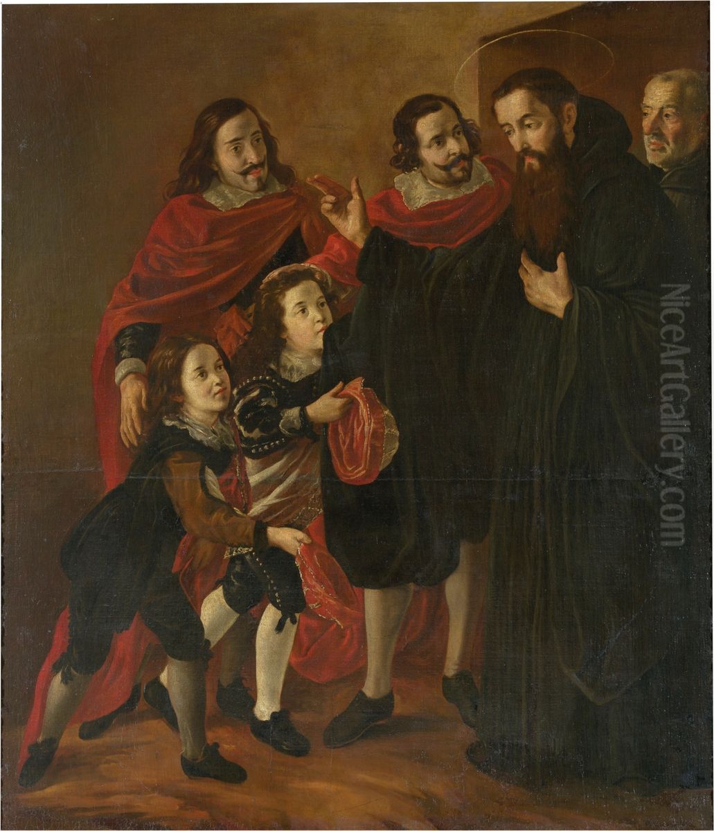 San Benito bendiciendo a San Mauro Oil Painting by Juan Rizi