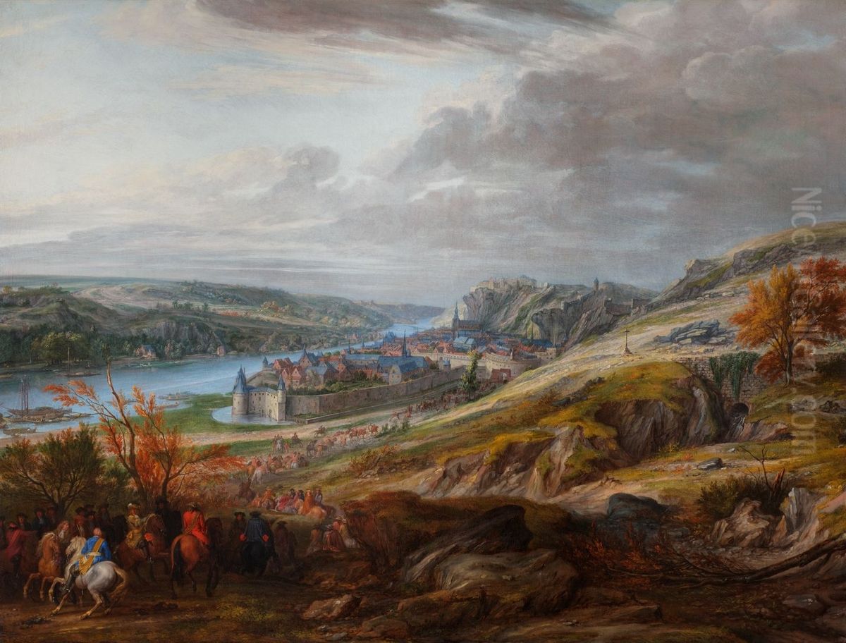 Le siege de la ville et du chateau de Dinant sur la Meuse en mai 1675 - Adam Francois van der Meulen Oil Painting by Adam Frans van der Meulen