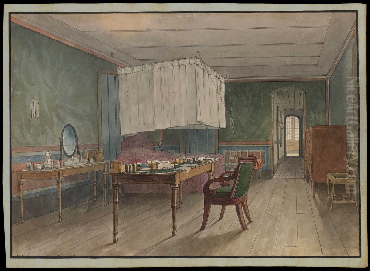 (Interior da residencia (quarto de dormir) do Barao von Huguel (camareiro do Imperial Embaixador da Austria, conde von Eltz) no Rio de Janeiro em 1817) Oil Painting by Thomas Ender