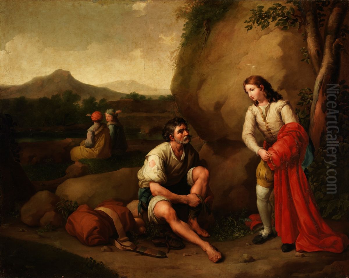 San Francisco dando su capa a un pobre Oil Painting by Zacarias Gonzalez Velazquez