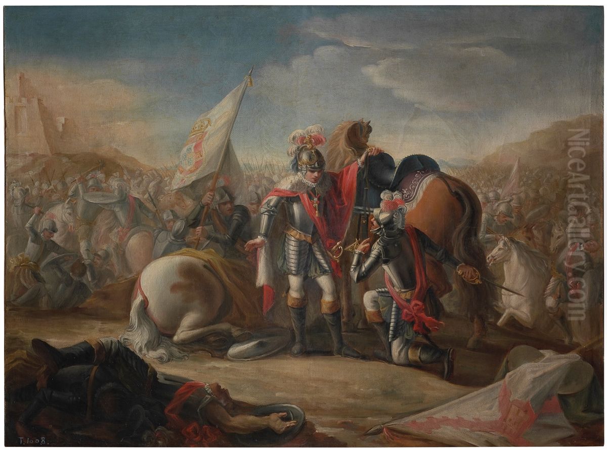 La batalla de Aljubarrota Oil Painting by Mariano Salvador Maella