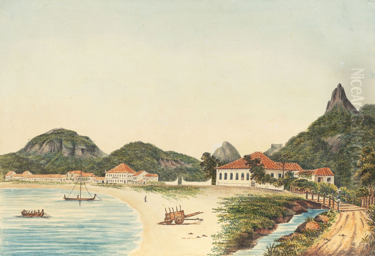 Praia de Botafogo com Dois Irmaos, Gavea e Corcovado ao fundo (atribuido) Oil Painting by Brasiliana Iconografica