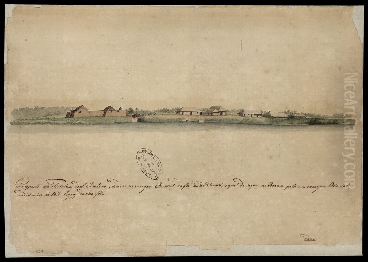Prospecto da Fortaleza de S.Joaquim, situada na margem oriental da foz do Rio Tacutu, o qual desagua no Branco pela sua margem oriental, na distancia de 102 leguas da sua foz Oil Painting by Joaquim Jose Codina