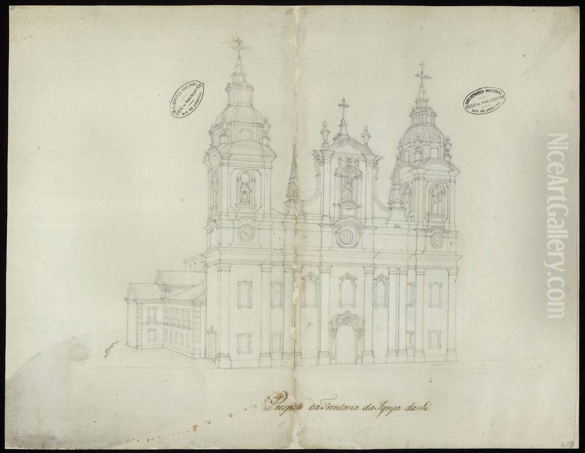 Prospecto da frontaria da Igreja da Se Oil Painting by Joaquim Jose Codina