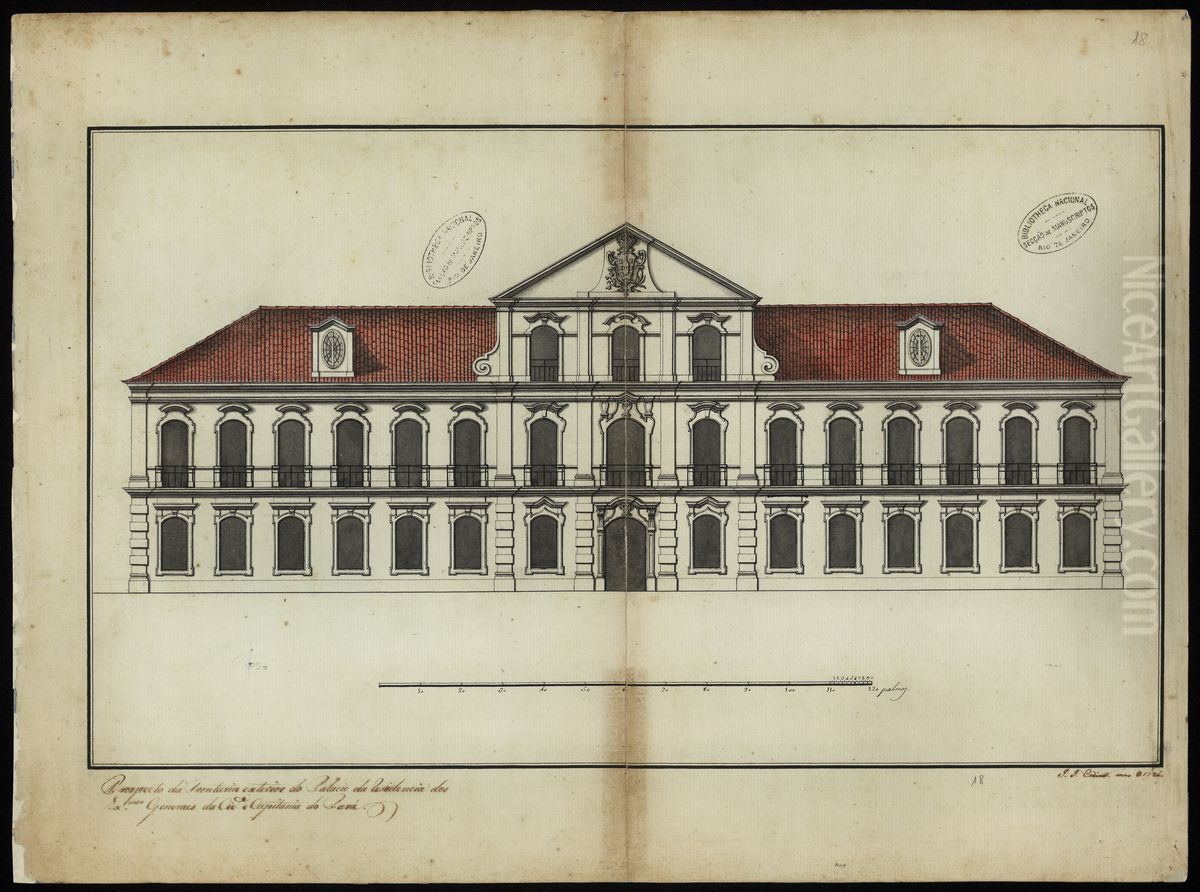 Prospecto da frontaria exterior do palacio da residencia dos Excelentissimos Generais da Cidade e Capitania do Para Oil Painting by Joaquim Jose Codina