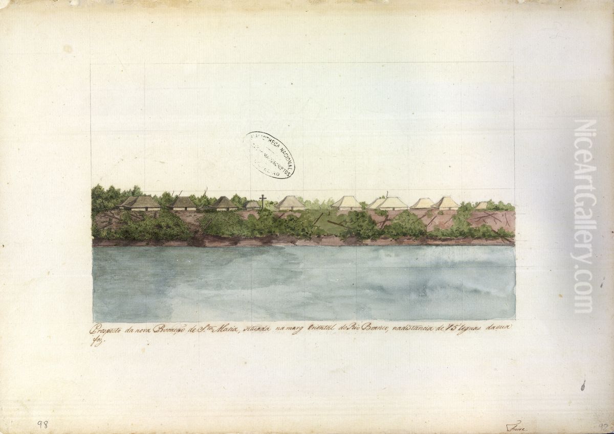 Prospecto da nova povoacao de Santa Maria situada na margem oriental do Rio Branco, na distancia de 75 leguas da sua foz Oil Painting by Jose Joaquim Freire