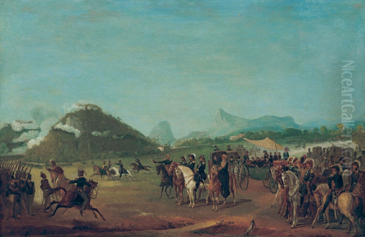 Revista das tropas destinadas a Montevideu, na Praia Grande Oil Painting by Jean Baptiste Debret