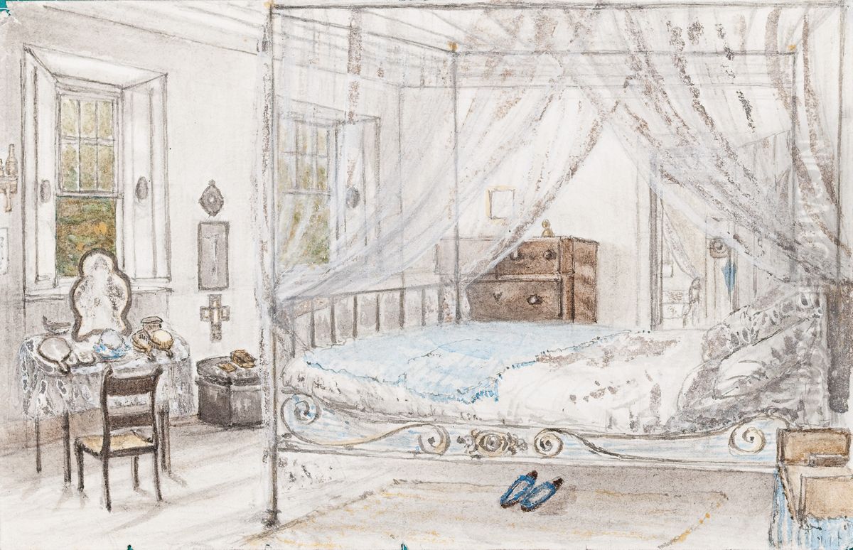 The Spot - My Bedroom looking towards Mrs. (ilegivel) room - 25. August 1854 Oil Painting by Marguerite Tollemache