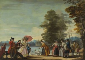 Un paseo a la orilla del Estanque del Retiro. Museo de Historia de Madrid (deposito del Museo del Prado).