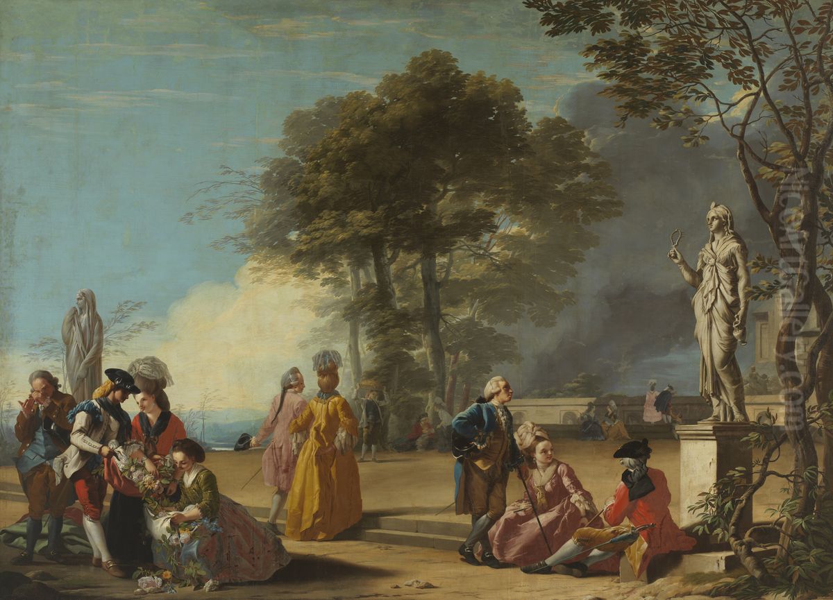 El parque del Retiro con paseantes. Museo de Historia de Madrid (deposito del Museo del Prado). Oil Painting by Jose del Castillo