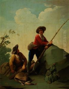Dos pescadores, uno con cana y otro sentado