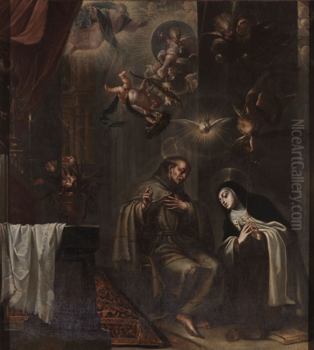 San Pedro de Alcantara confesando a Santa Teresa Oil Painting by Jose Garcia Hidalgo