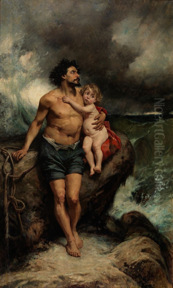 Naufragos Oil Painting by Francisco Pradilla y Ortiz
