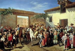 Patio de la cuadra de caballos de la plaza de toros, antes de una corrida