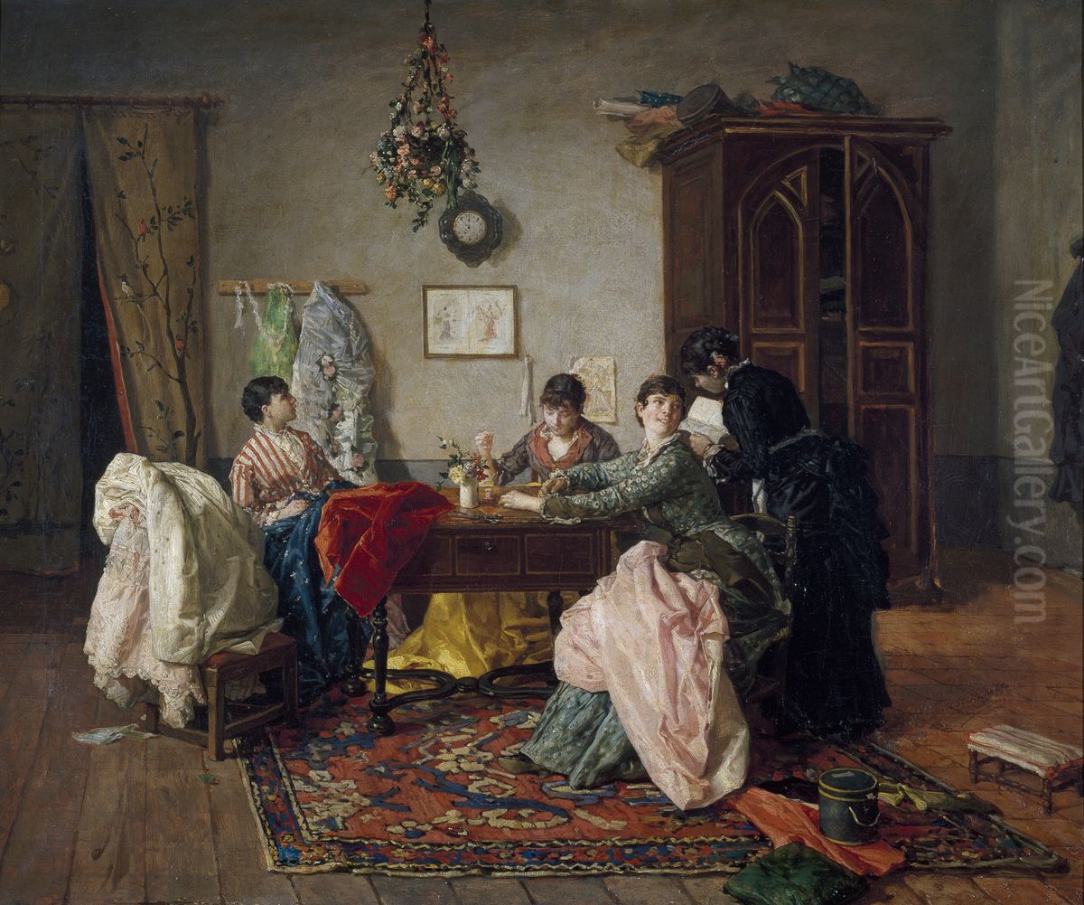 Dressmaker shop Oil Painting by Manuel Garcia Hispaleto