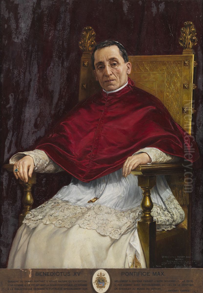 Portrait of Pope Benedict XV (1854-1922) Oil Painting by Antonio Fabres